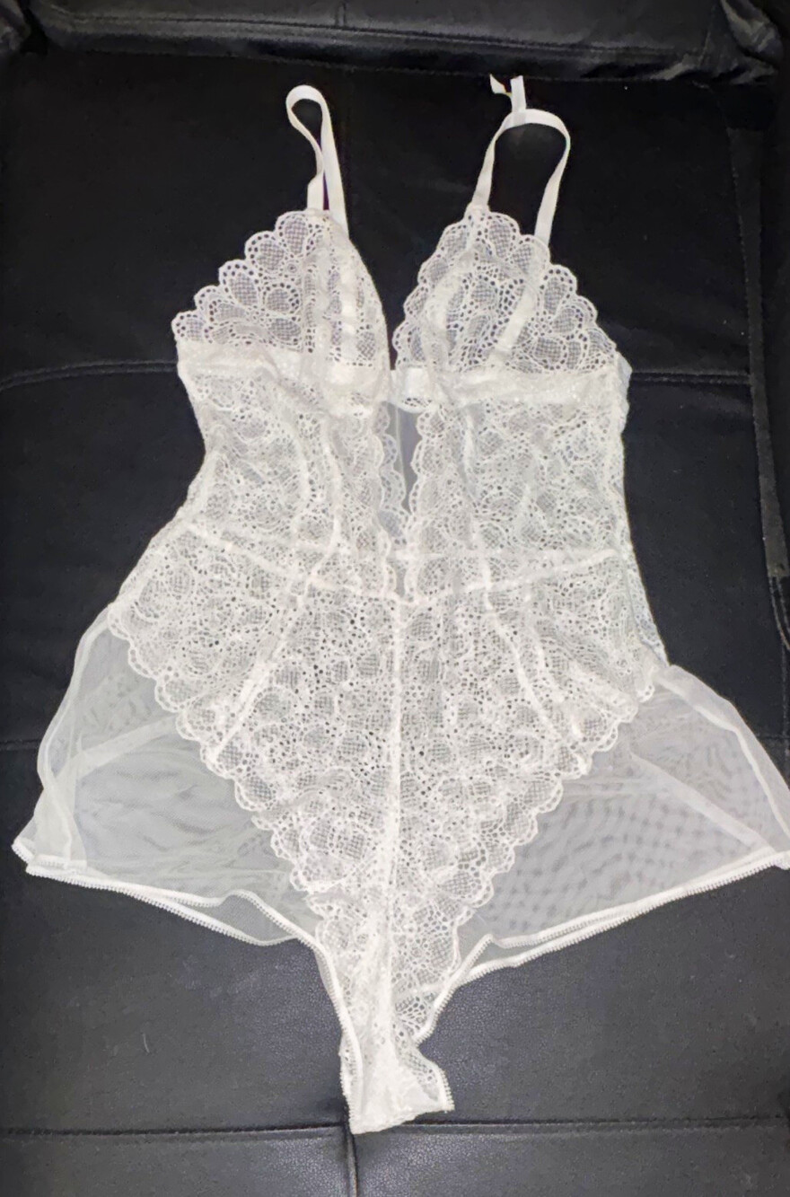 DKNY Women's White Wireless One-Piece Bodysuit Teddy Sheer Stretch M lingerie